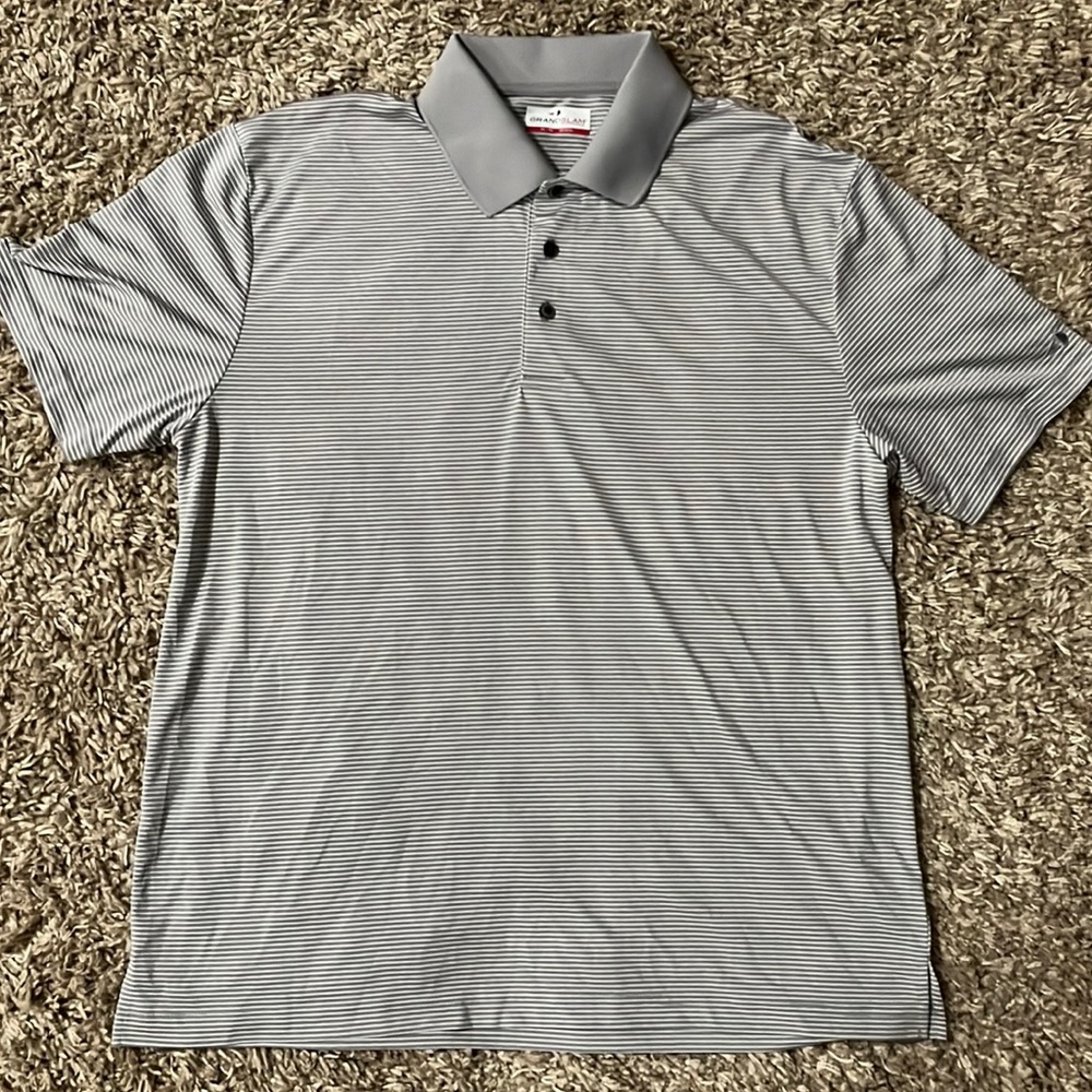 Mens XL Gray and White GRANDSLAM performance Polo